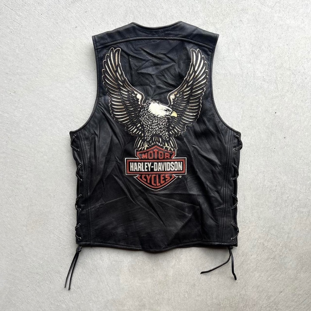 vintage harley davidson biker leather logo patch vest